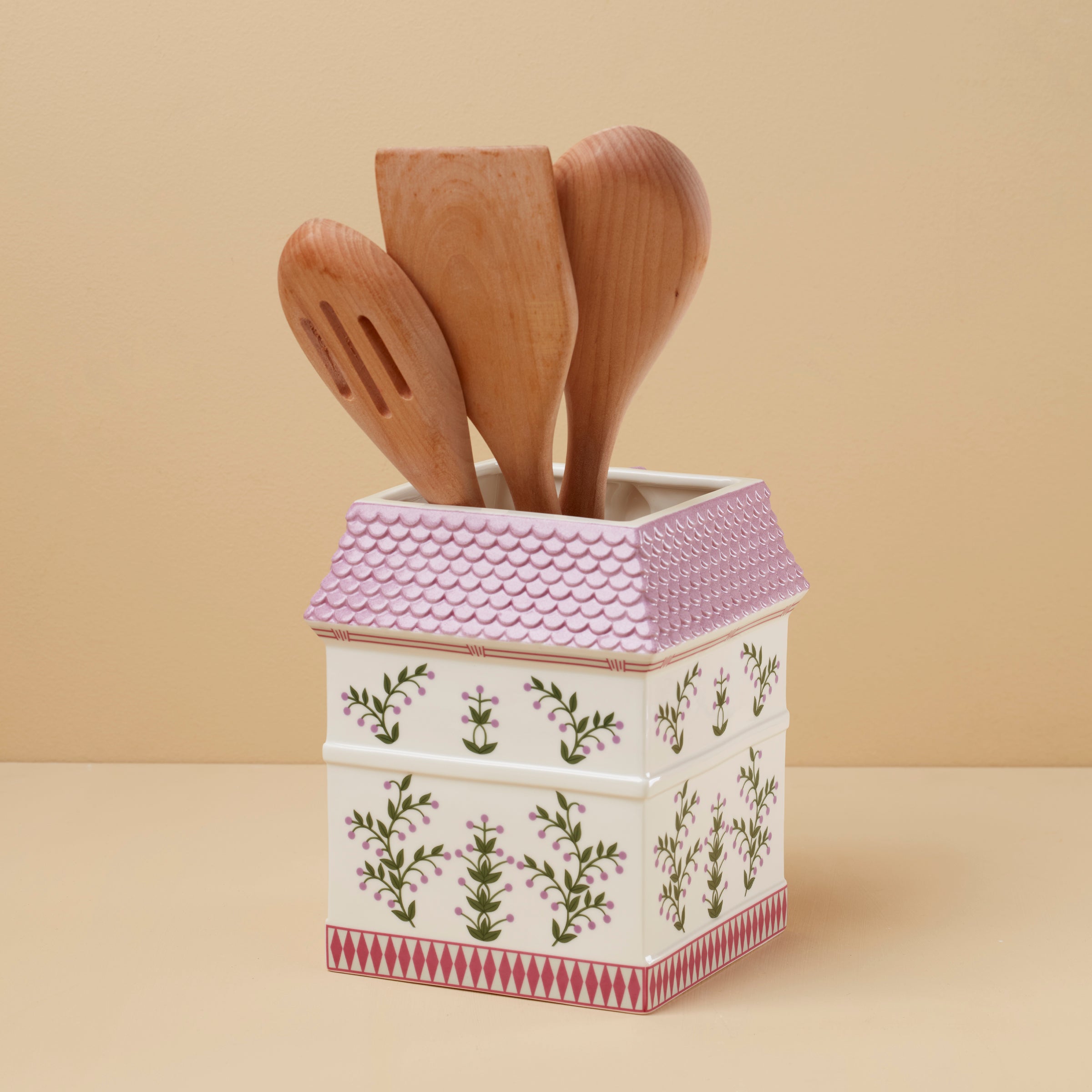 Lenox Spice Village Utensil Crock with Wood Utensils